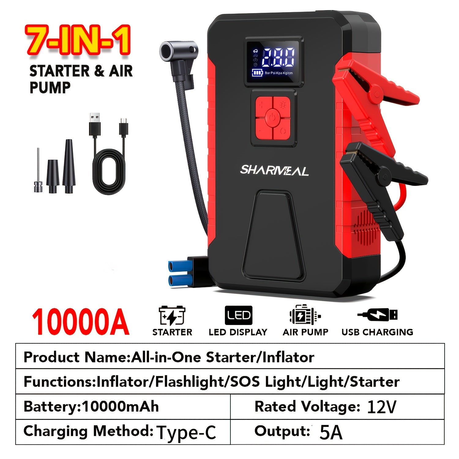 13000A-10000A Jump Starter& Peak 12V Portable Car Jump Starter, Car Battery Charger, Car Jump Starter with Air Compressor, Jump Starter Para, Car Accessories Tools, LED Light, Battery Charger, Cart Battery Charger, Tir