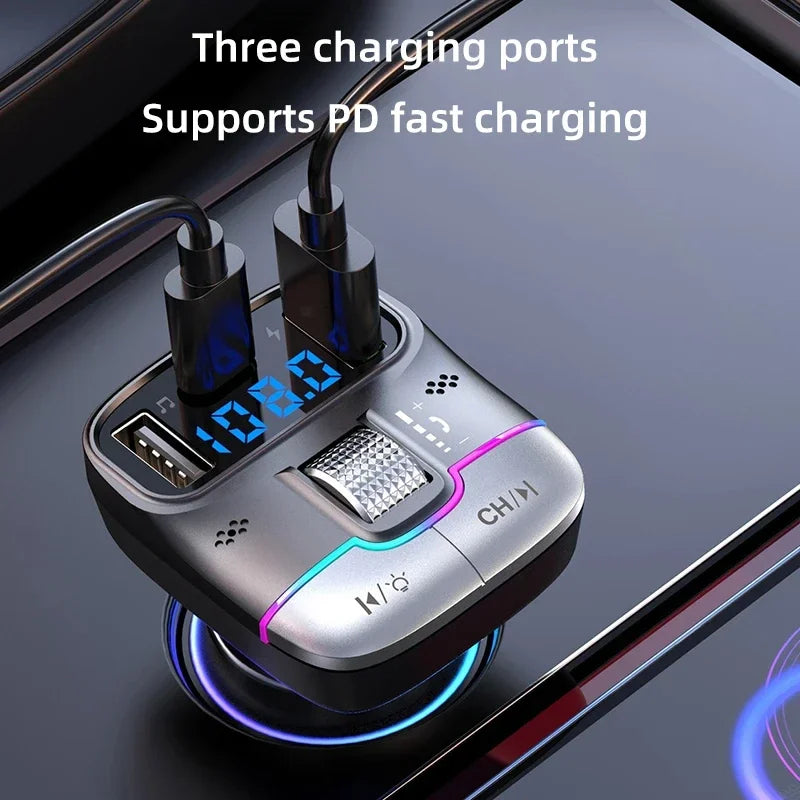 FM Transmitter Bluetooth 5.4 Hands-Free Portable Car AUX Radio Modulator MP3 Player with Fast Car Charge Adapter Auto Accessorie