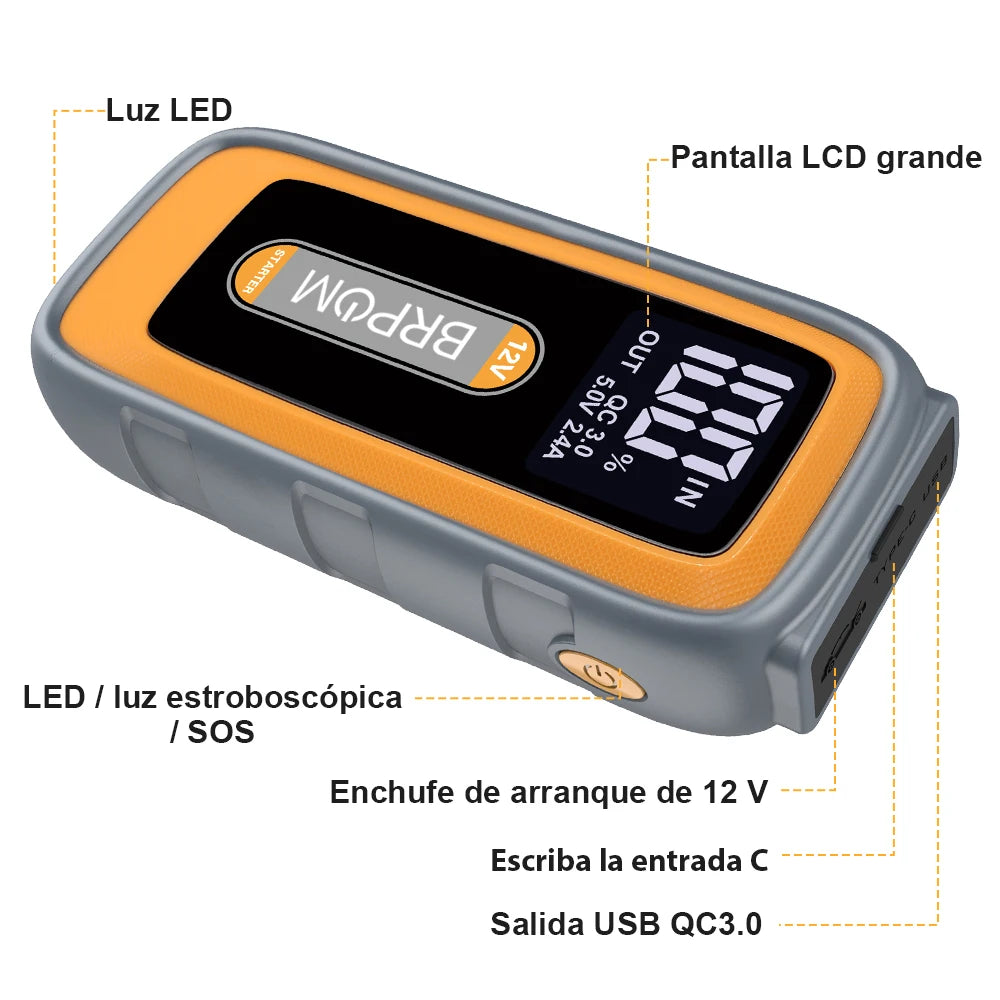 BRPOM Car Jump Starter 6000A Peak 12V 26800mAh Automatic Portable Car Jump Starter Battery Pack with Smart Cable and LED Light