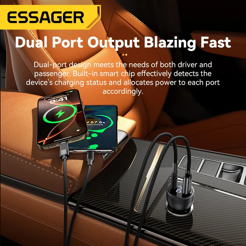 Essager 100W Car Charger USB C Quick Charge PD 45W for iPhone 15 pro 14  Xiaomi Poco Samsung Galaxy S24 Fast Charger Charging