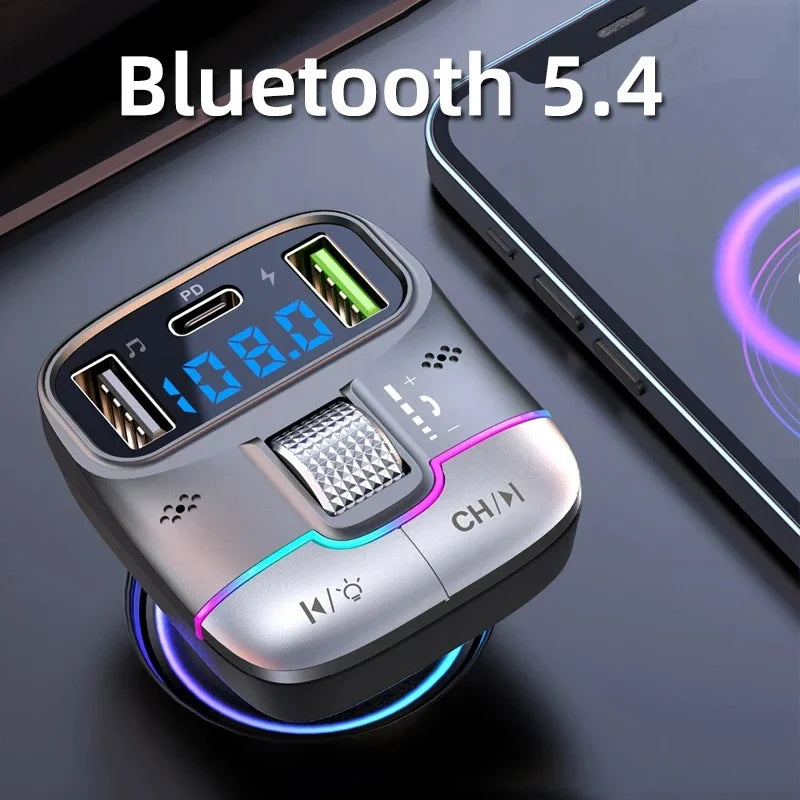 FM Transmitter Bluetooth 5.4 Hands-Free Portable Car AUX Radio Modulator MP3 Player with Fast Car Charge Adapter Auto Accessorie