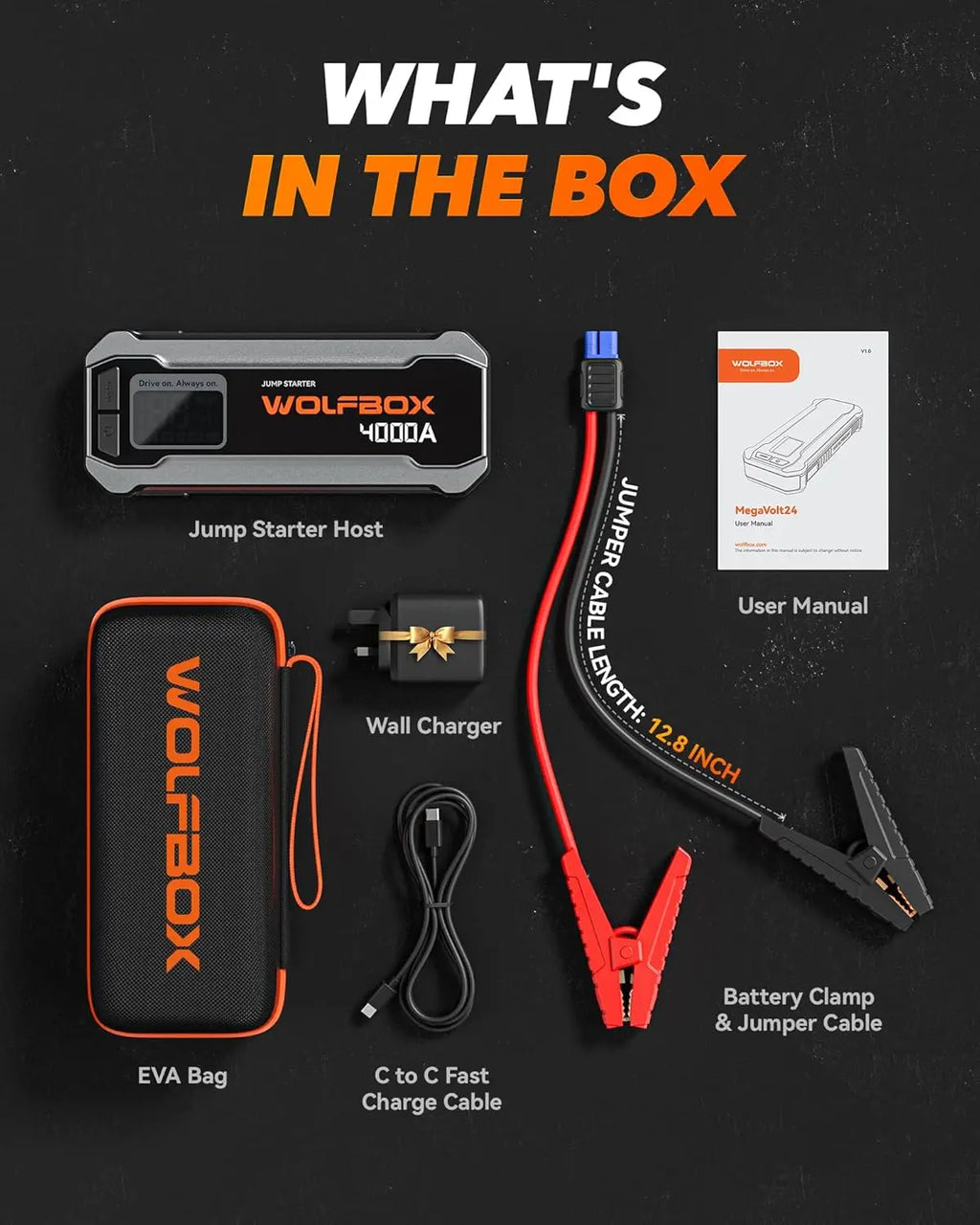 4000A Jump Starter with 65W Quick Charger, LED Display, Portable Battery for Cars and Trucks