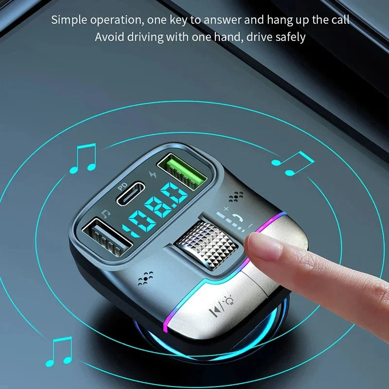 FM Transmitter Bluetooth 5.4 Hands-Free Portable Car AUX Radio Modulator MP3 Player with Fast Car Charge Adapter Auto Accessorie