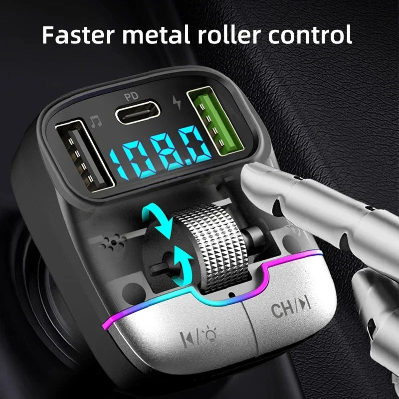 FM Transmitter Bluetooth 5.4 Hands-Free Portable Car AUX Radio Modulator MP3 Player with Fast Car Charge Adapter Auto Accessorie