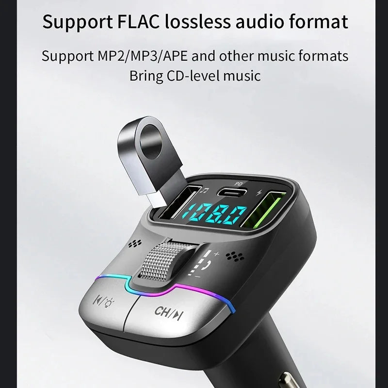 FM Transmitter Bluetooth 5.4 Hands-Free Portable Car AUX Radio Modulator MP3 Player with Fast Car Charge Adapter Auto Accessorie
