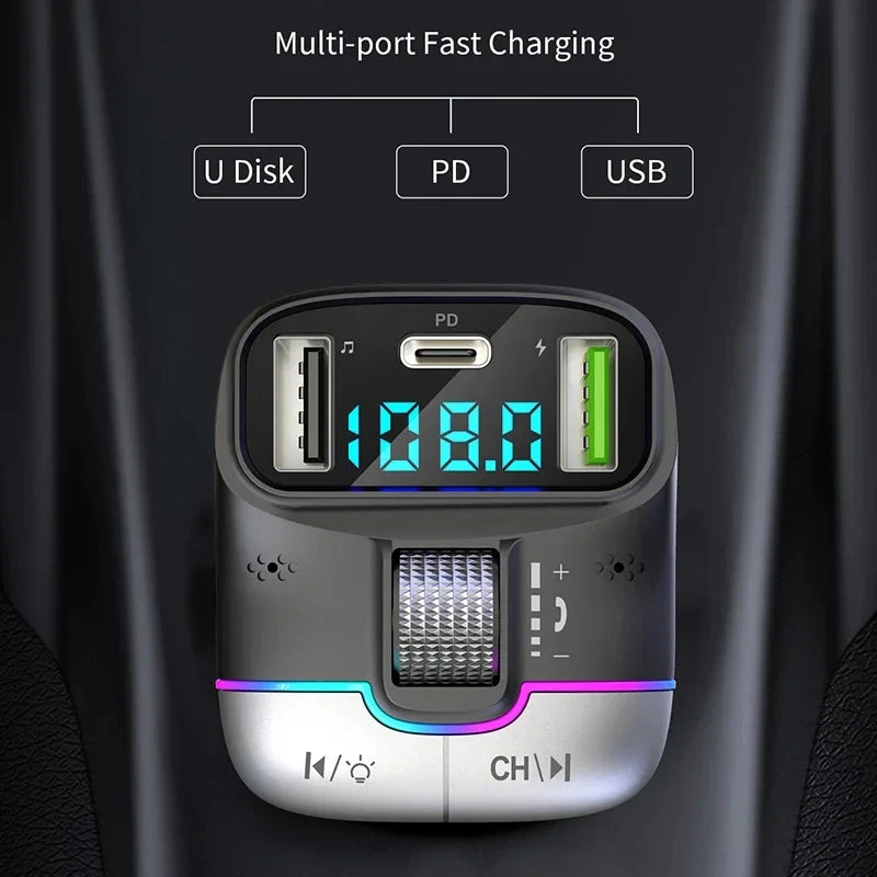 FM Transmitter Bluetooth 5.4 Hands-Free Portable Car AUX Radio Modulator MP3 Player with Fast Car Charge Adapter Auto Accessorie