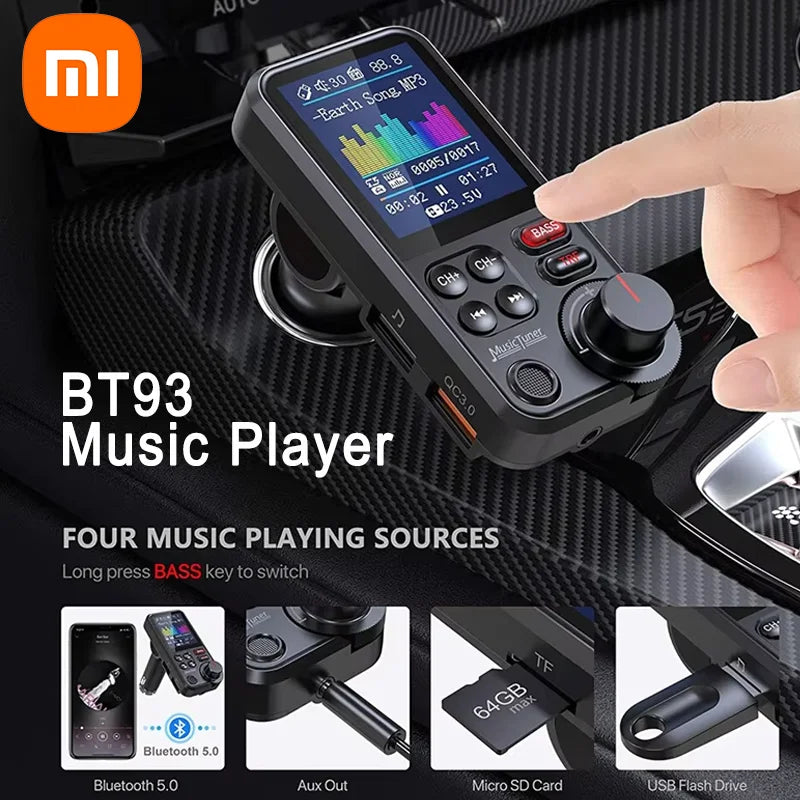 Xiaomi BT93 Wireless Car Bluetooth FM Transmitter Aux Supports QC3.0 Charging Treble and Bass Sound Music Player Clear Playback