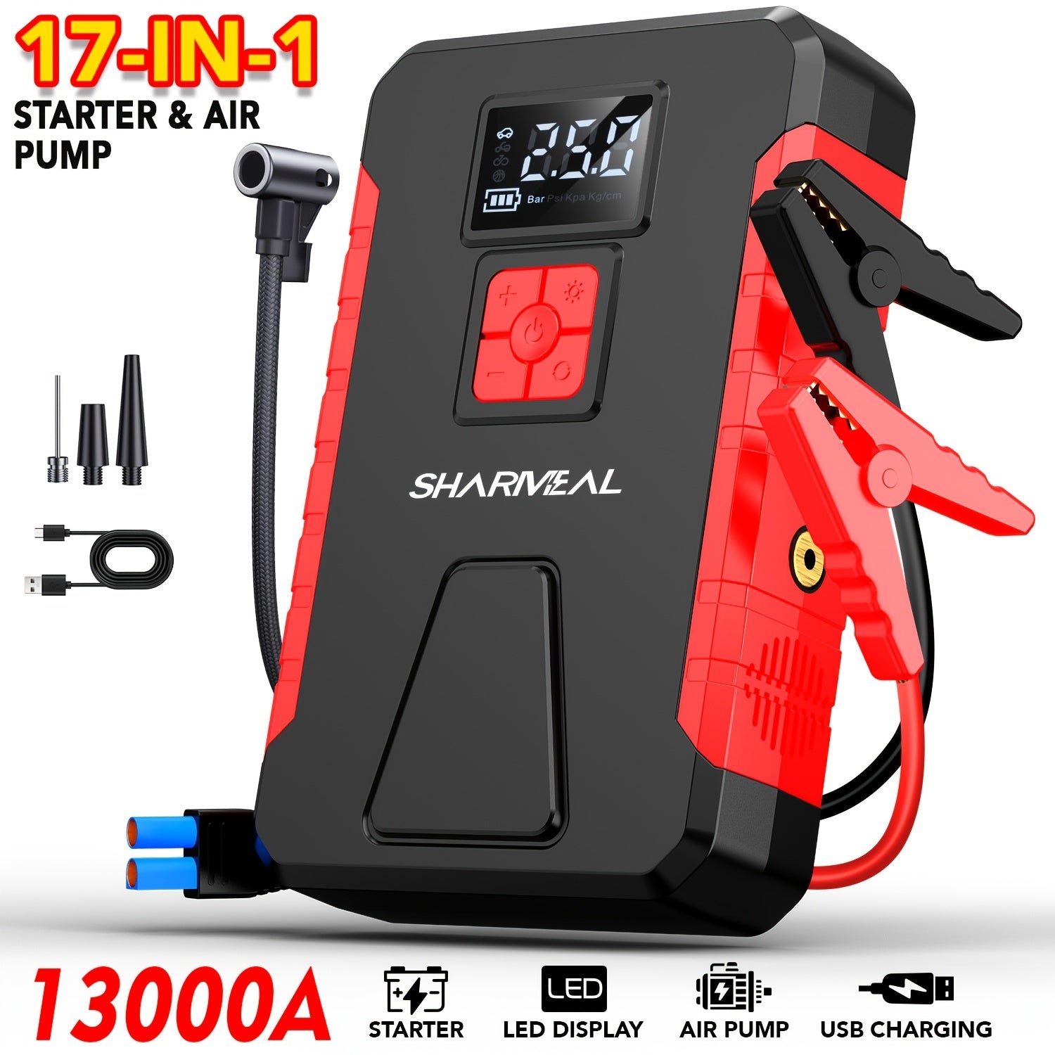 13000A-10000A Jump Starter& Peak 12V Portable Car Jump Starter, Car Battery Charger, Car Jump Starter with Air Compressor, Jump Starter Para, Car Accessories Tools, LED Light, Battery Charger, Cart Battery Charger, Tir