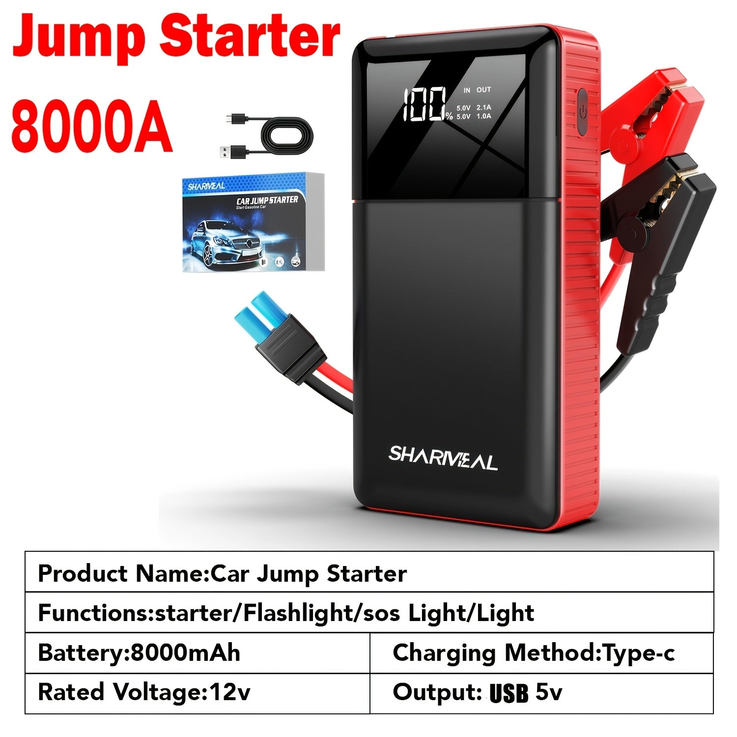 13000A-10000A Jump Starter& Peak 12V Portable Car Jump Starter, Car Battery Charger, Car Jump Starter with Air Compressor, Jump Starter Para, Car Accessories Tools, LED Light, Battery Charger, Cart Battery Charger, Tir